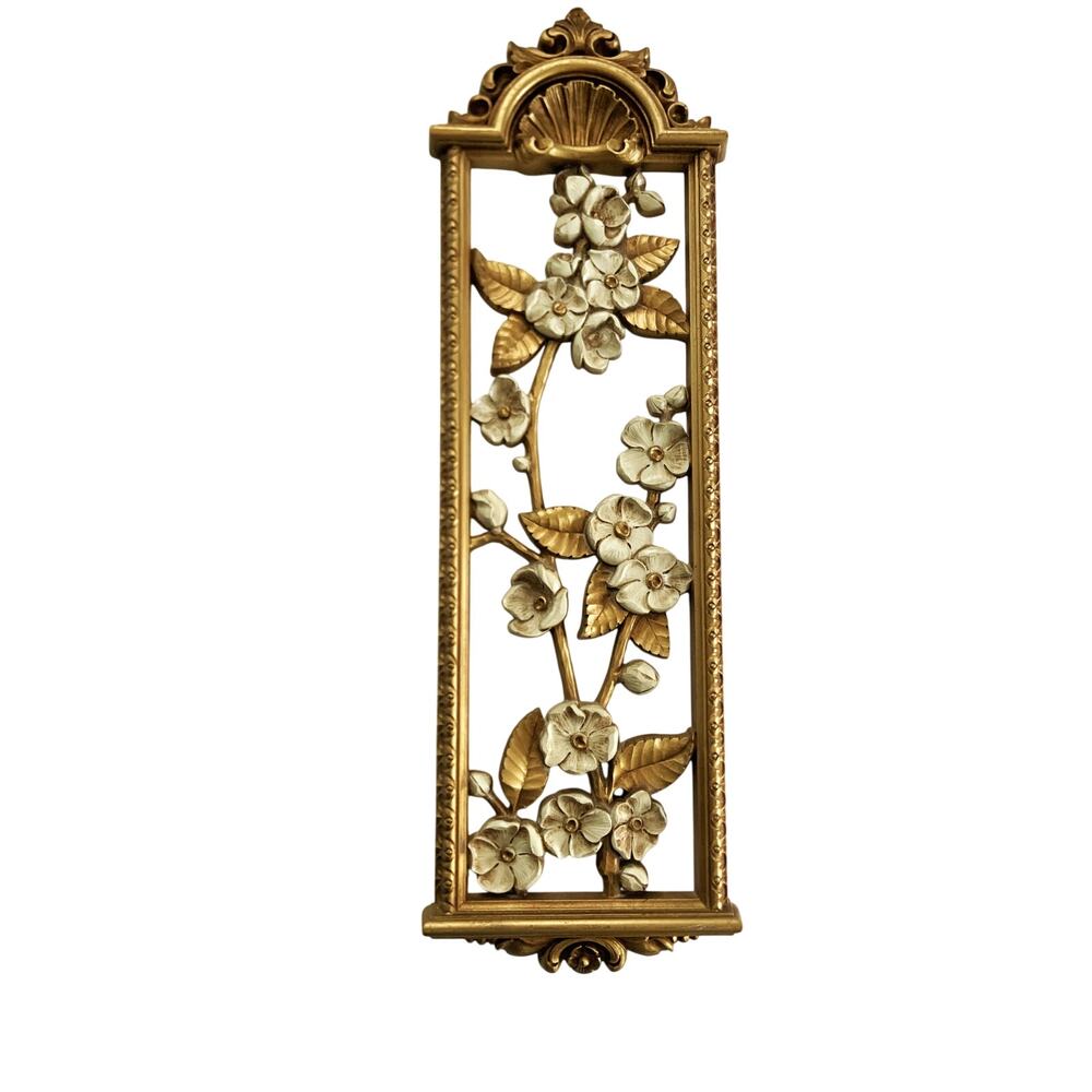 Vintage Syroco Gold Framed Dogwood Branch Flowers